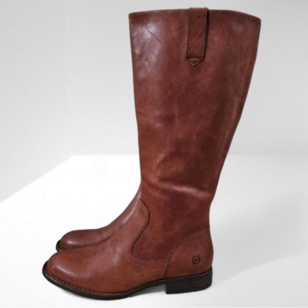 Born Shaunie Tall Knee High Riding Boot Western Cognac Brown Leather Size 6 Wide